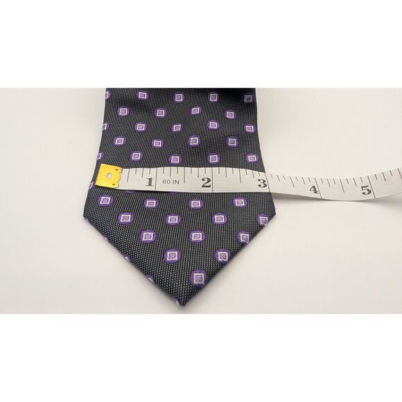 Croft & Barrow Men’s Silk Blend Necktie Black Purple Geometric Squares - Picture 2 of 3